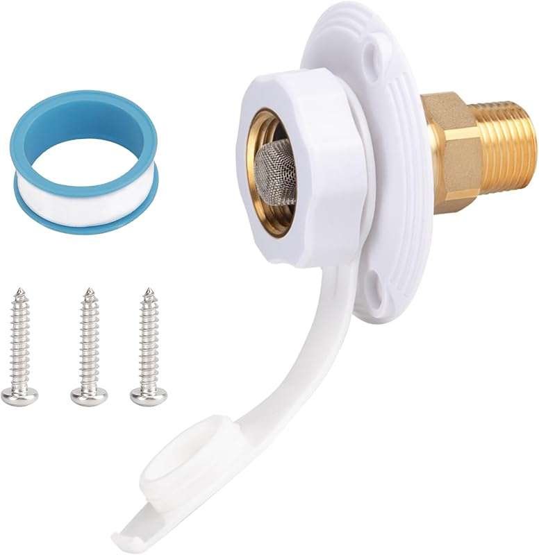 White RV City Water Inlet with Check Valve, 3/4" NH Female to 1/2" NPT