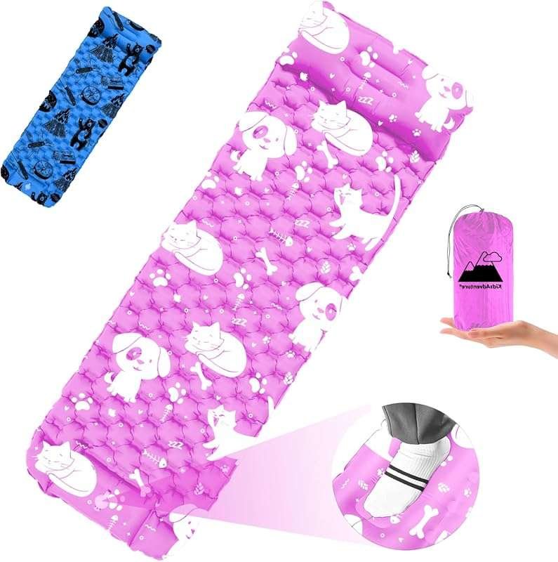 Inflatable Toddler Sleeping Pad with Built-in Pillow, Ultralight Air M