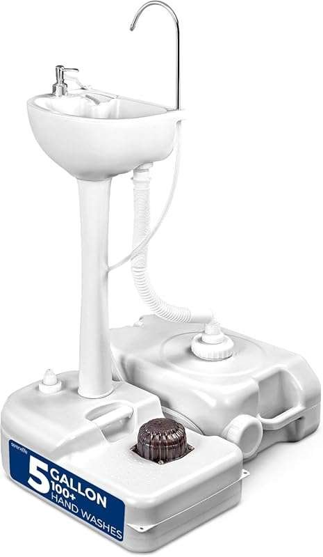 SereneLife Portable Camping Sink with Foot Pump, 17L Water & 24L Waste