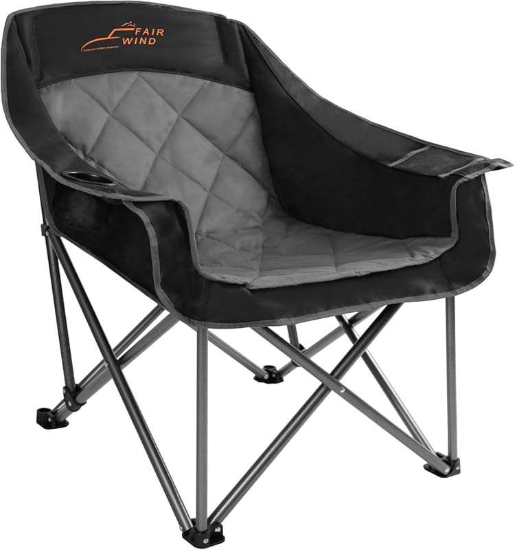 FAIR WIND Oversized Heavy-Duty Padded Quad Fold Camping Arm Chair - Po