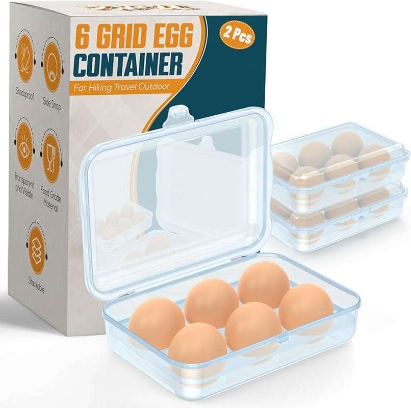 ZPU 2-Pack Blue 6-Grid Egg Holder: Portable Plastic Carrier for Campin