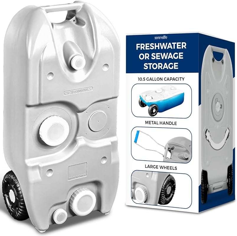 SereneLife 10 Gallon Portable RV Water Tank with Level Indicator, Whee