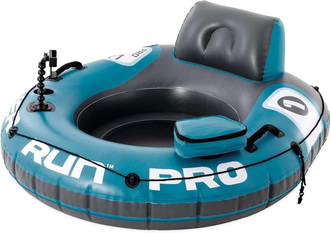 INTEX River Run Pro Inflatable Floating Lounge with Mount, Cup Holder,