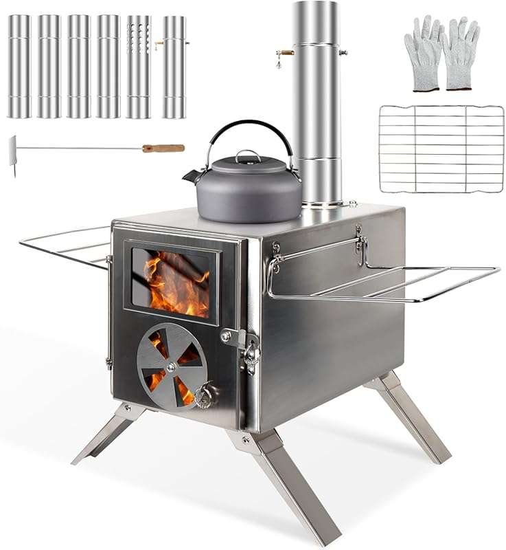 LAMA 304 Stainless Steel Portable Wood Burning Stove for Hot Tents, Ou