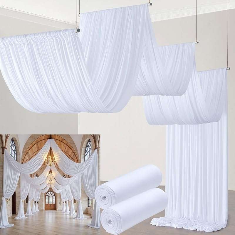 10ftx30ft White Ceiling Drapes for Wedding & Party Events, Wrinkle-Fre