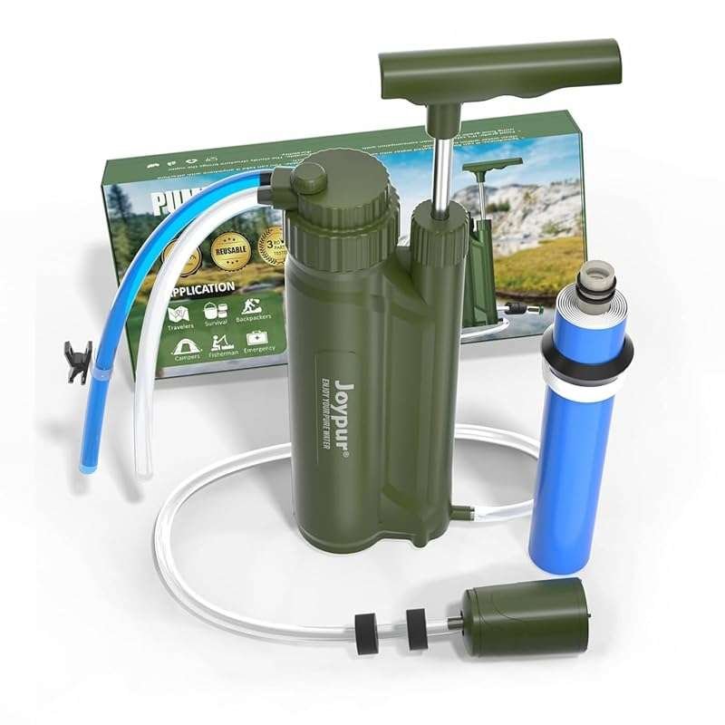 Portable 3-Stage RO Water Purifier Survival Pump for Camping, Hiking, 