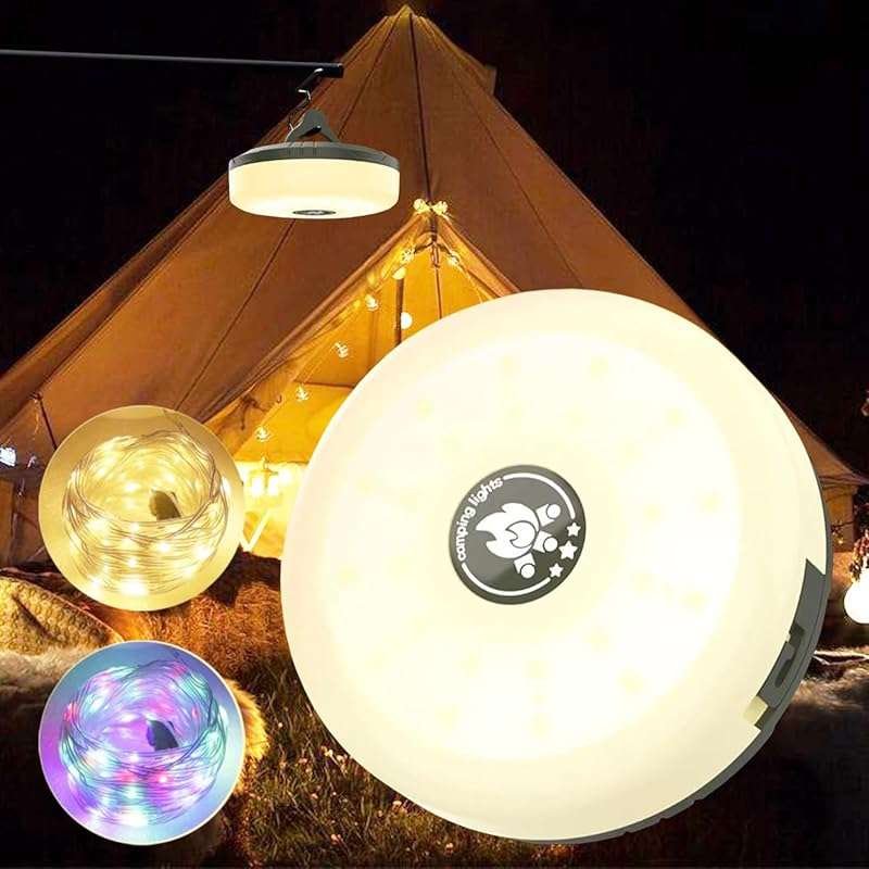 4-in-1 Portable Rechargeable Camping String Lights, 8 Modes, USB Charg