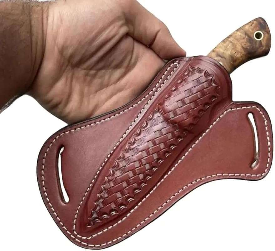 Handmade Leather Fixed Blade Knife Sheath for Belt, 5 inch BladeLength