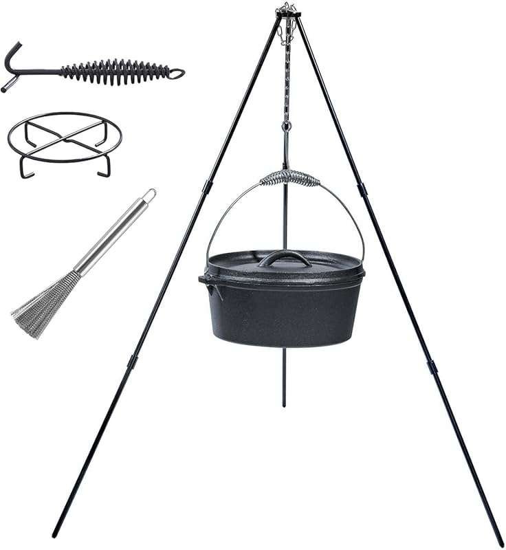 4.5 Quart Cast Iron Dutch Oven with Lid, Lifter, and Tripod for Campin