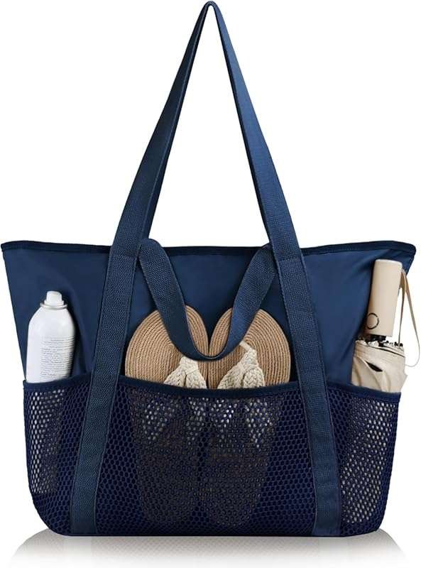 HOMESPON Large Waterproof Sandproof Beach Bag Tote for Women with Zipp