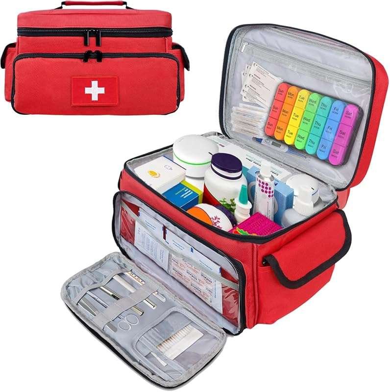 Portable First Aid Bag with Compartments, Ideal for Car, Travel, Campi