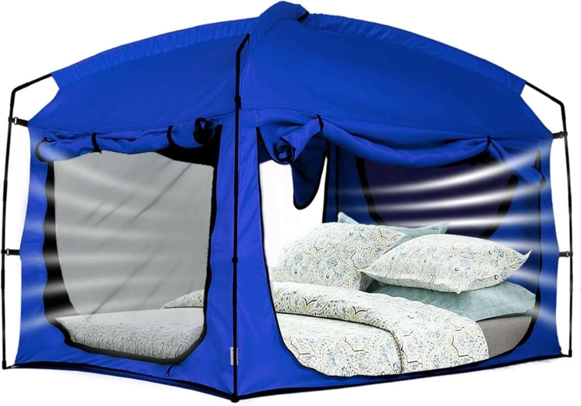Blackout 90% Drapes Bed Tent with Breathable Mesh Windows for Kids and