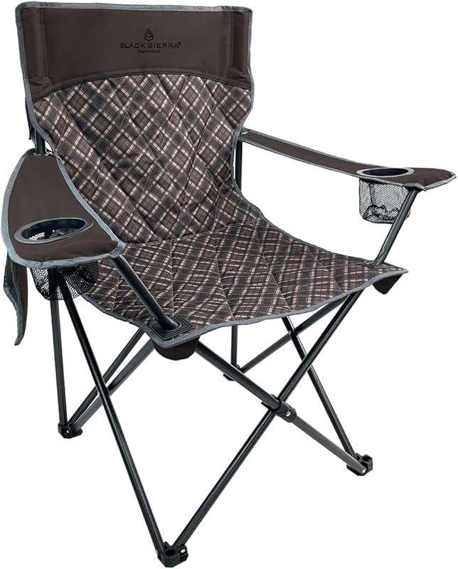 Black Sierra Oversized Camping Folding Chair, Heavy Duty, Padded Seat 
