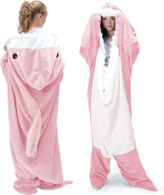 Touchat Pink Shark Onesie Blanket for Adults - Super Soft Cozy Flannel
