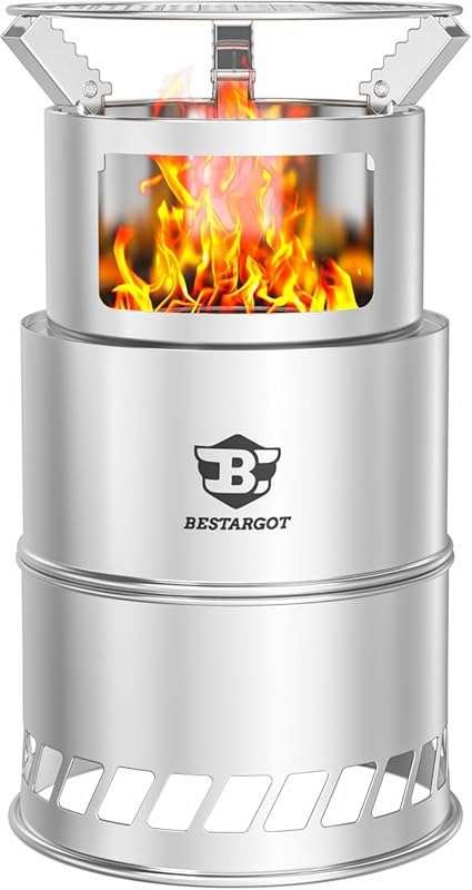 Bestargot Extra Large Portable Smokeless Stainless Steel Camping Wood 