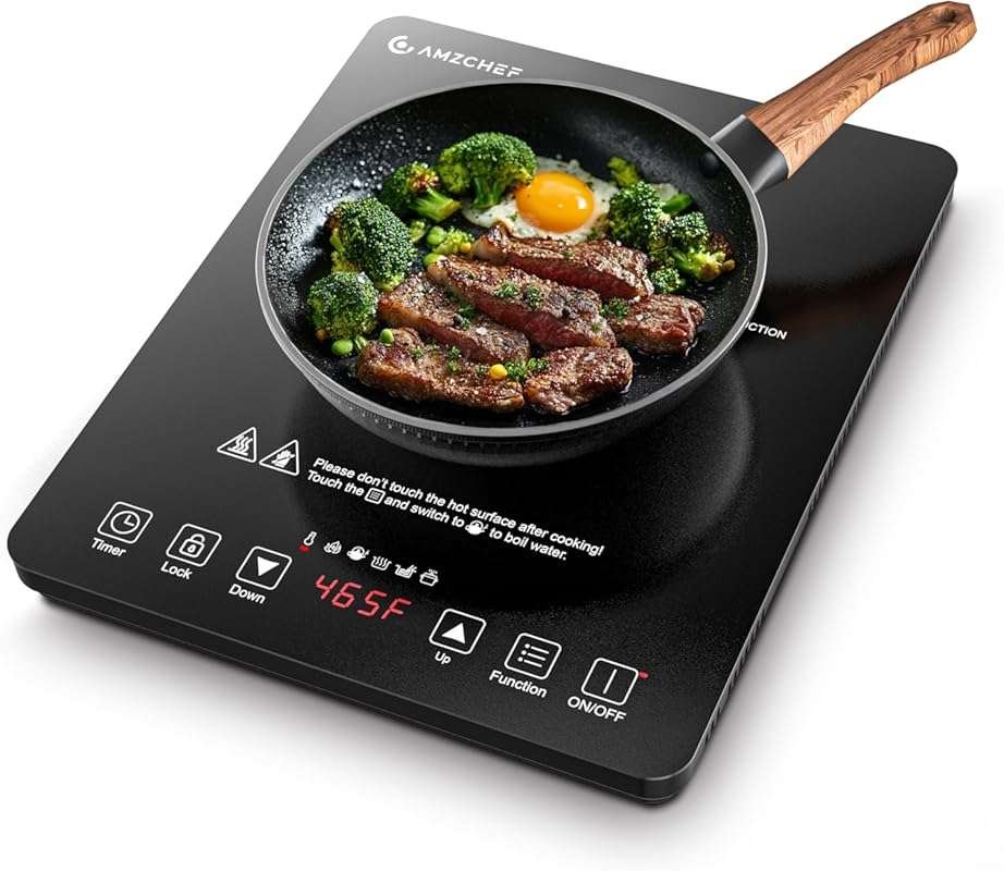 AMZCHEF Portable Induction Cooktop 1800W with 20 Temperature/Power Lev