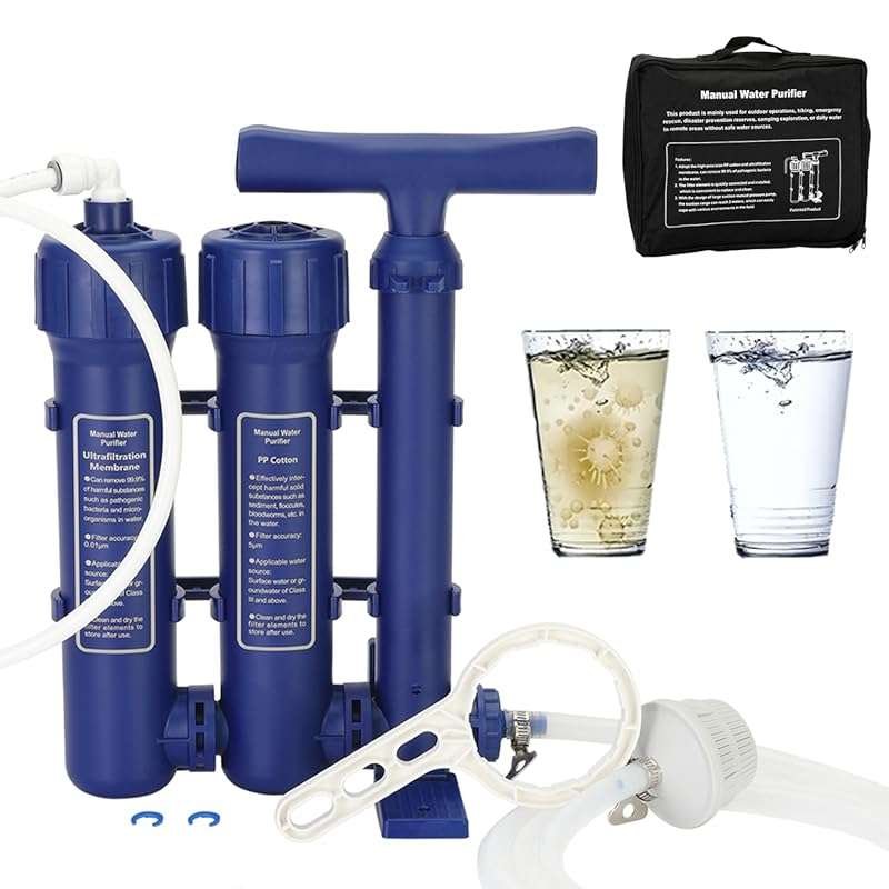 Emergency Large Water Filter System with Hand Pump: High Volume 3 Stag