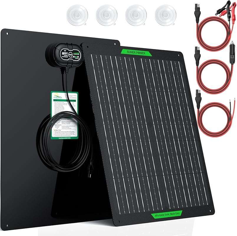 SUNER POWER 30W 12V Waterproof Solar Battery Charger Maintainer with U