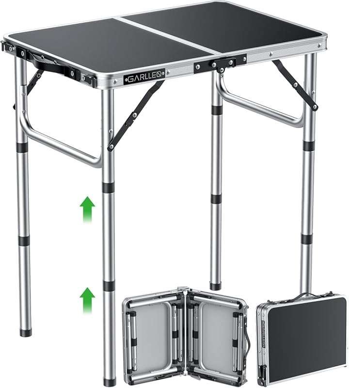 GARLLEN 2ft Folding Camping Picnic Table, Portable Lightweight Aluminu