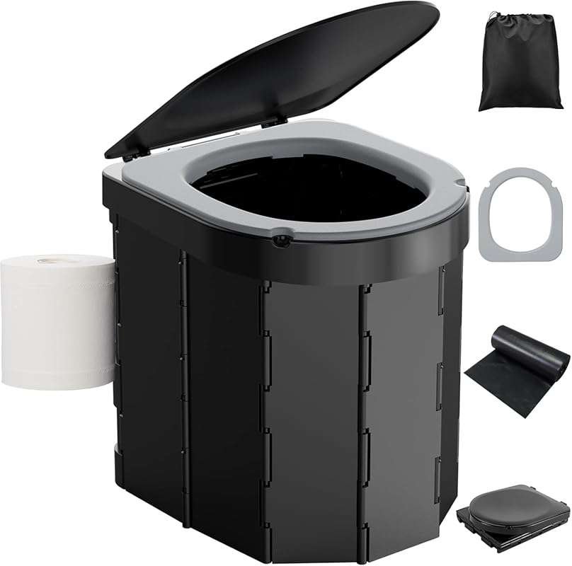 Portable Camping Toilet with PU Cushion: Folding Porta Potty for Adult