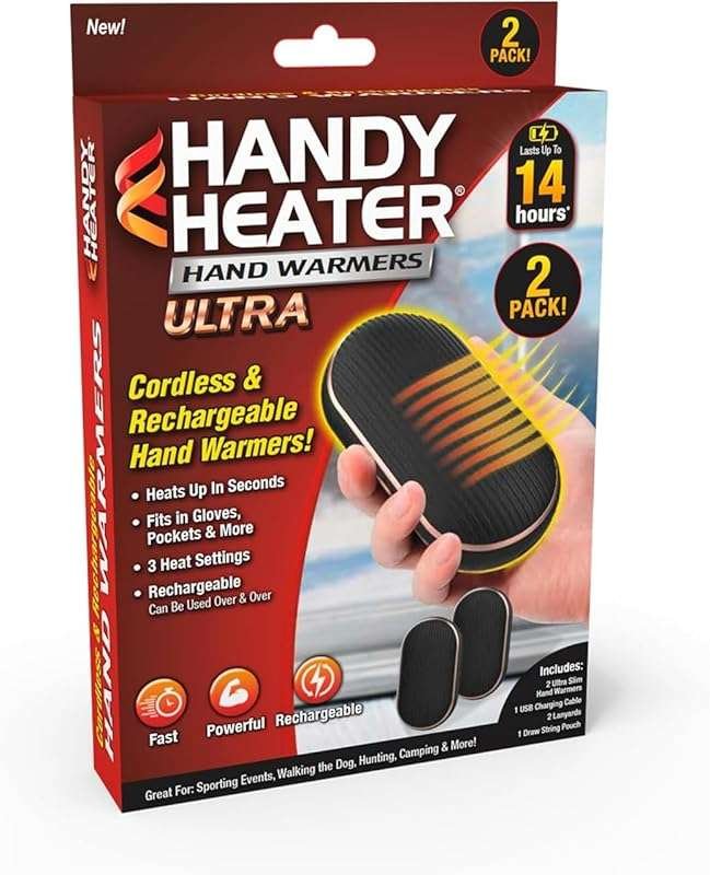 Handy Heater Ultra Rechargeable Hand Warmers: Cordless, Portable, 3 He