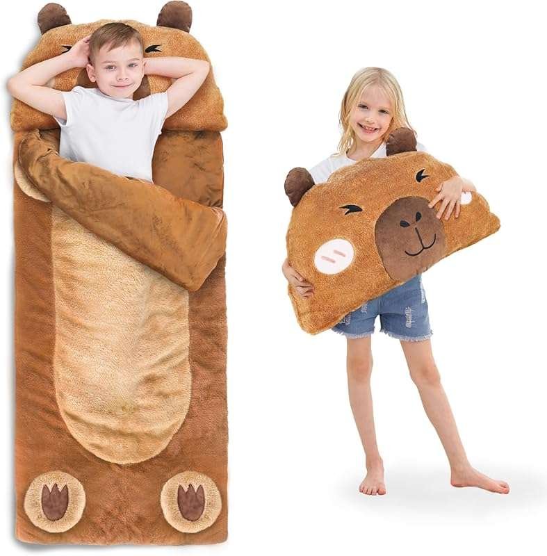 iPlay iLearn Capybara Slumber Bag - 2-in-1 Animal Pillow for Kids' Tra
