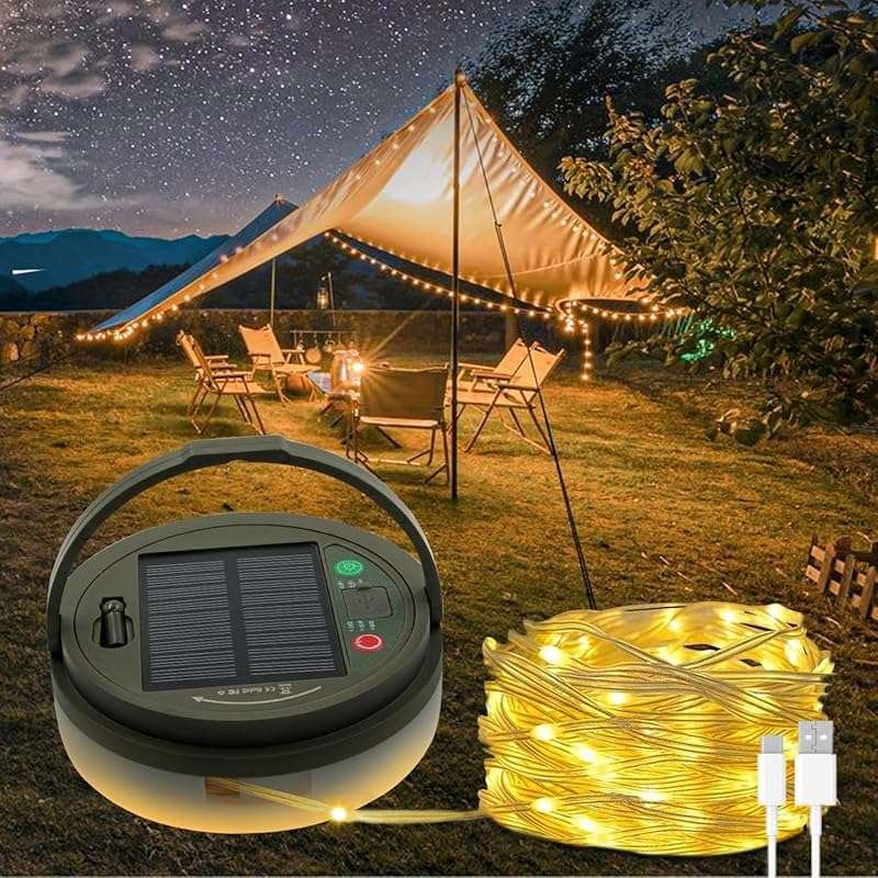 Solar Camping String Lights, 32.8 FT Fairy String Light with 8 Lightin