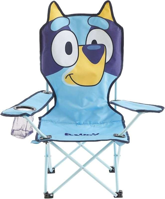 Bluey Portable Kids Folding Camp Chair with Cup Holder, High Back, Lig