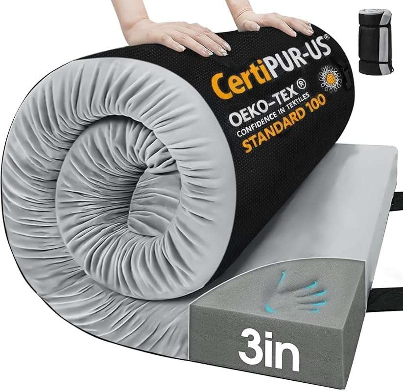 CYMULA 3-Inch Memory Foam Camping Mattress Pad: Non-Slip Bottom, Porta