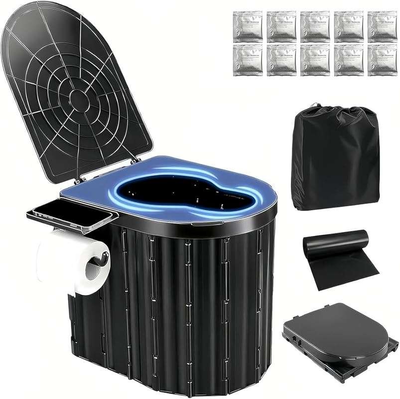 UOPBYEA Portable Camping Toilet for Adults with Wider Seat and Gel Bag