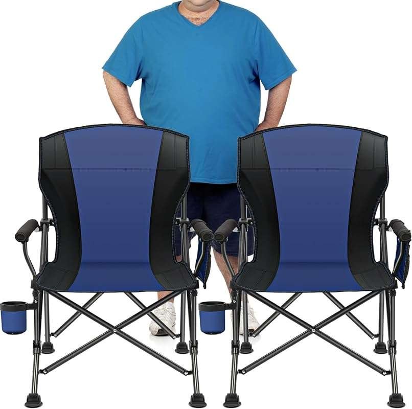 2 Pack Heavy Duty Oversized Camping Chairs Supports 450 Lbs with Side 