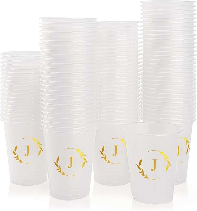 100 Pack 12oz Personalized Monogrammed Disposable Plastic Cups for Wed