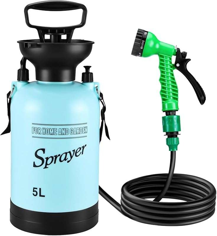 5L Portable Pressure Shower for Camping: 7 Spray Modes, Hand Pump, Hos