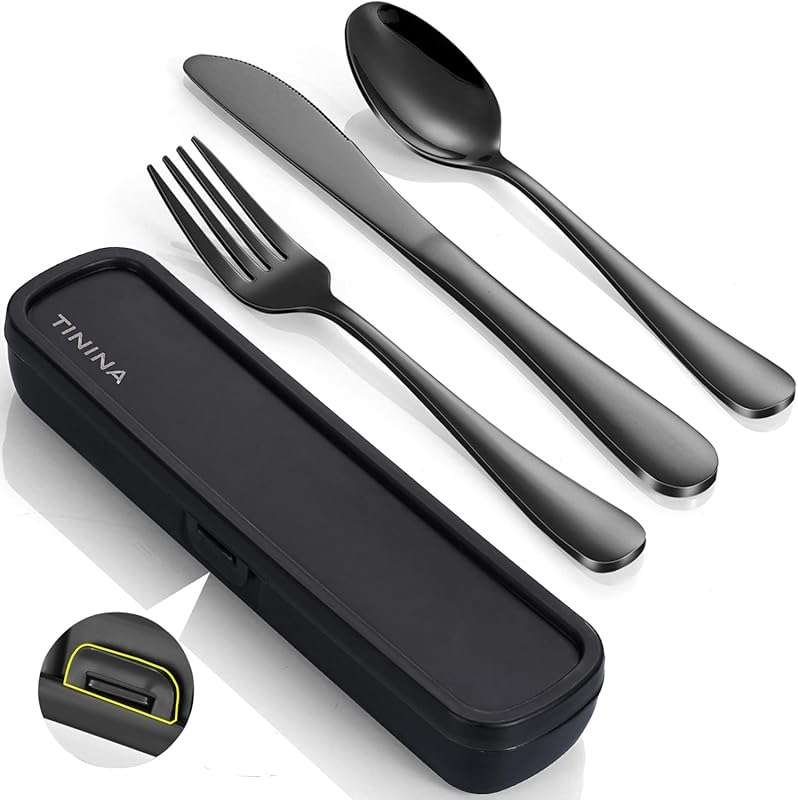 4-Piece Stainless Steel Travel Utensils Set with Reinforced Case for C