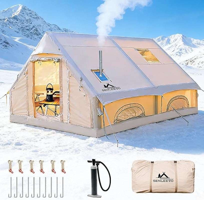 8-10 Person Inflatable Camping Tent, 129 Sq Ft Large Blow-Up Tent with