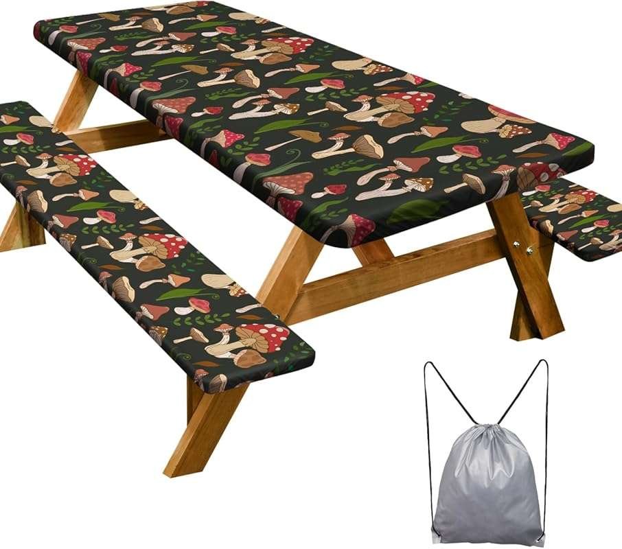 Play Tailor Black Red Waterproof Windproof Fitted Picnic Table Cover &