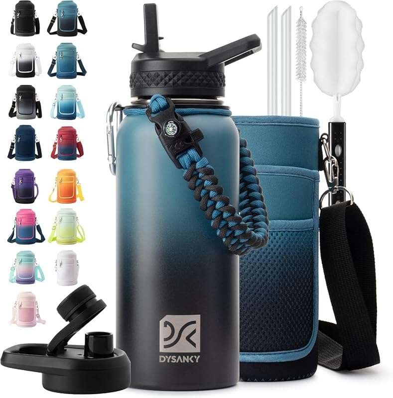 32 oz Insulated Water Bottle with Straw & Carrier Bag - Thickened Stai