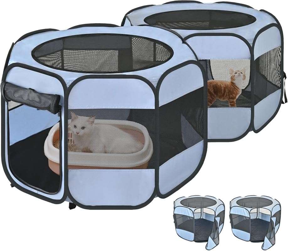 Portable 2-in-1 Pet Playpen & Cat Tent, Detachable with Dual Doors for