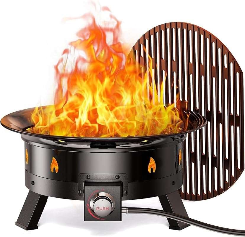 Ciays 21 Inch Propane Fire Pit with Grill Grate and Folding Legs, 58,00