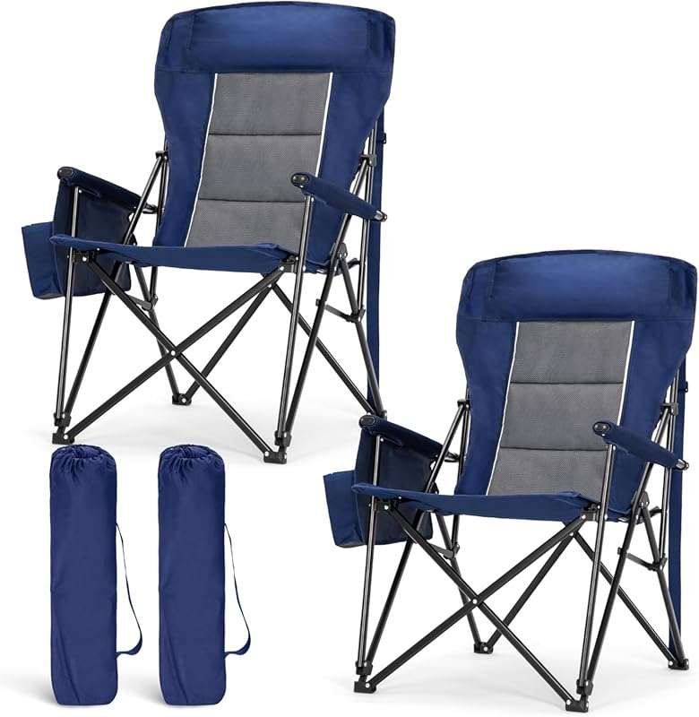 LET'S CAMP Oversized High Back Heavy Duty Camping Chair 2 Pack with Cu