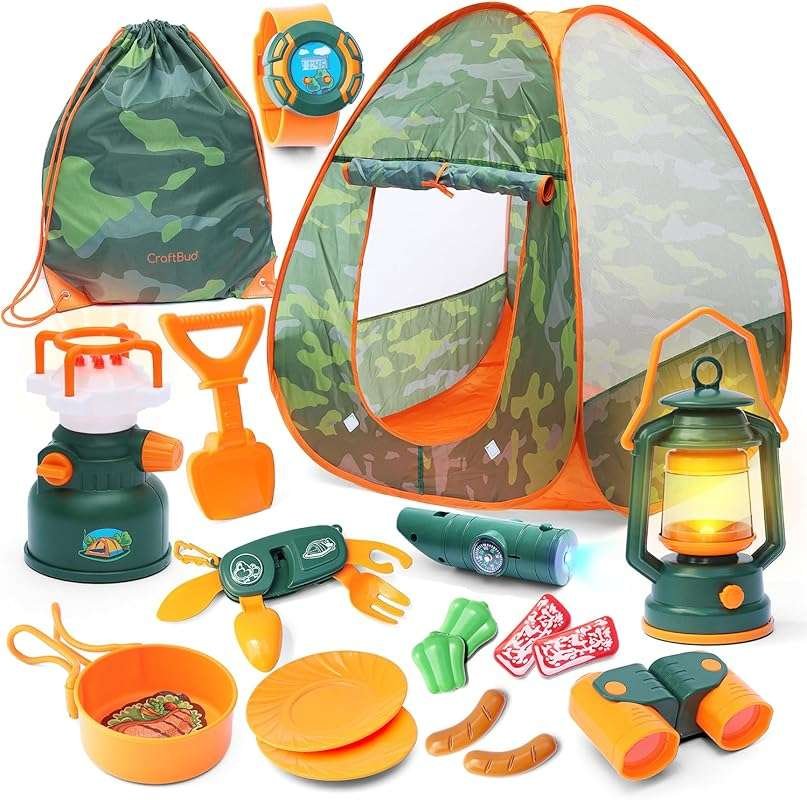 CraftBud Kids Camping Set with Pop Up Tent & Outdoor Toy Tools for Gir