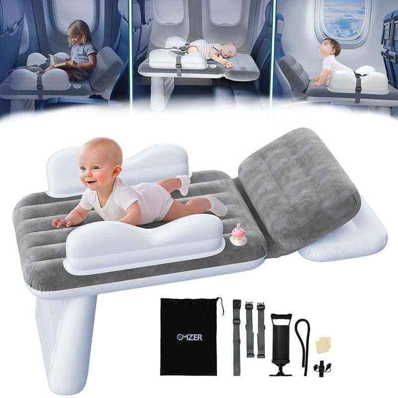 Omzer Inflatable Toddler Airplane Bed: Large Seat Extender with Cup Ho