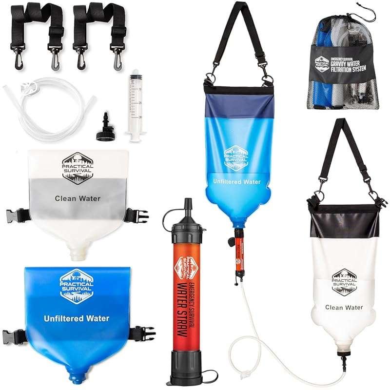 High Capacity Gravity Water Filtration System for Backpacking, Camping