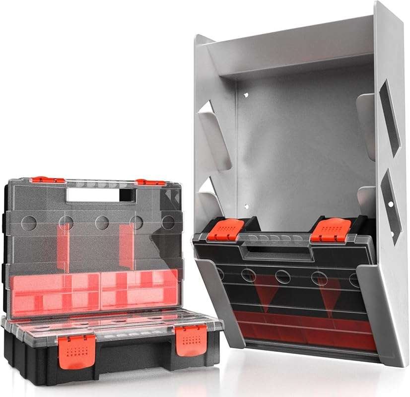 Hanging Work Van Organizer with 3 Small Parts Tool Boxes and 63 Compar