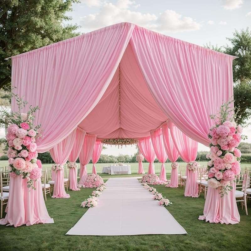 6 Panels 5x20ft Pink Ceiling Drapes for Weddings & Parties, Wrinkle-Fr