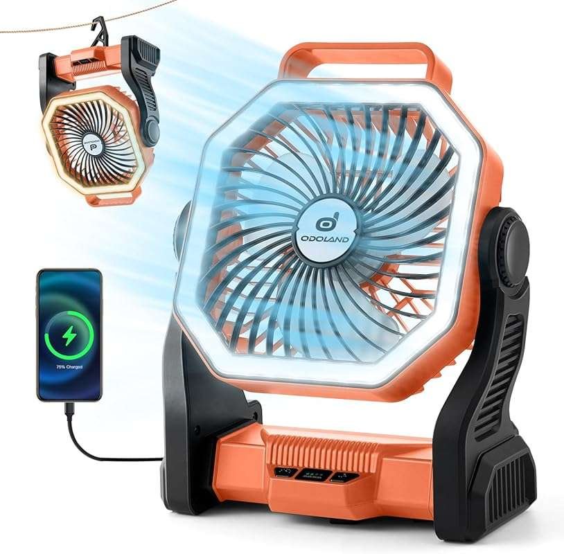 Odoland Rechargeable Camping Fan & LED Lantern: 20000mAh Portable for 