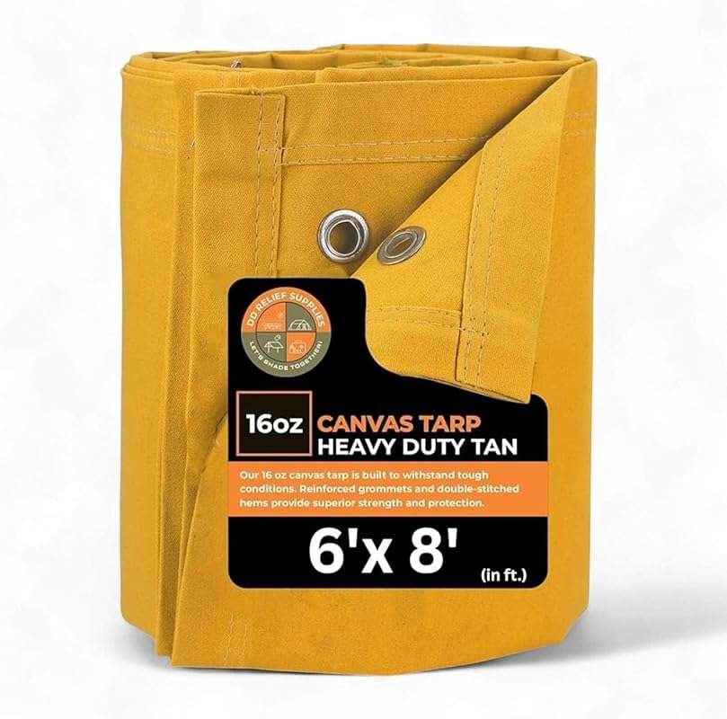 Heavy Duty 6x8 ft Tan Waterproof Canvas Tarp with Grommets for Camping