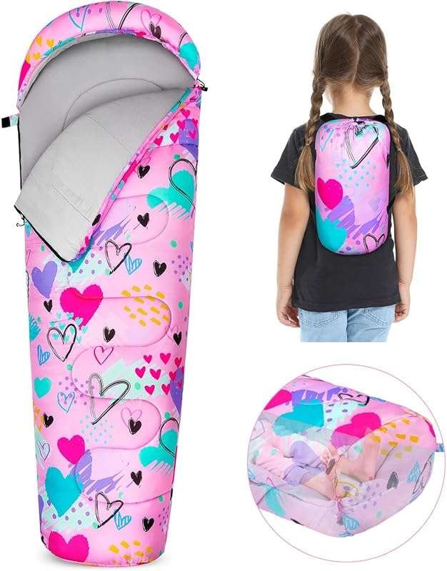 FIOBEE Kids Sleeping Bag: 3 Season Warm, Cool Weather, Waterproof for