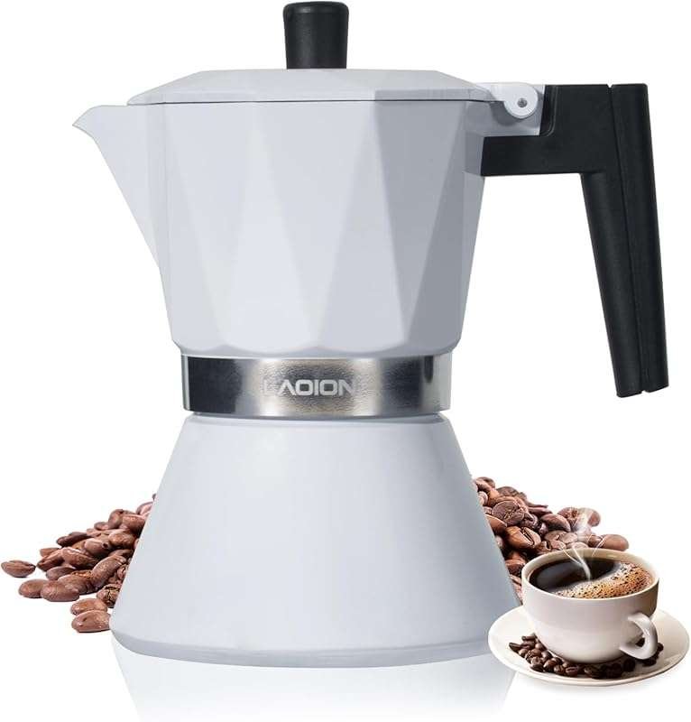 6-Cup Portable Stovetop Moka Pot Espresso Maker, 300ml White Percolato