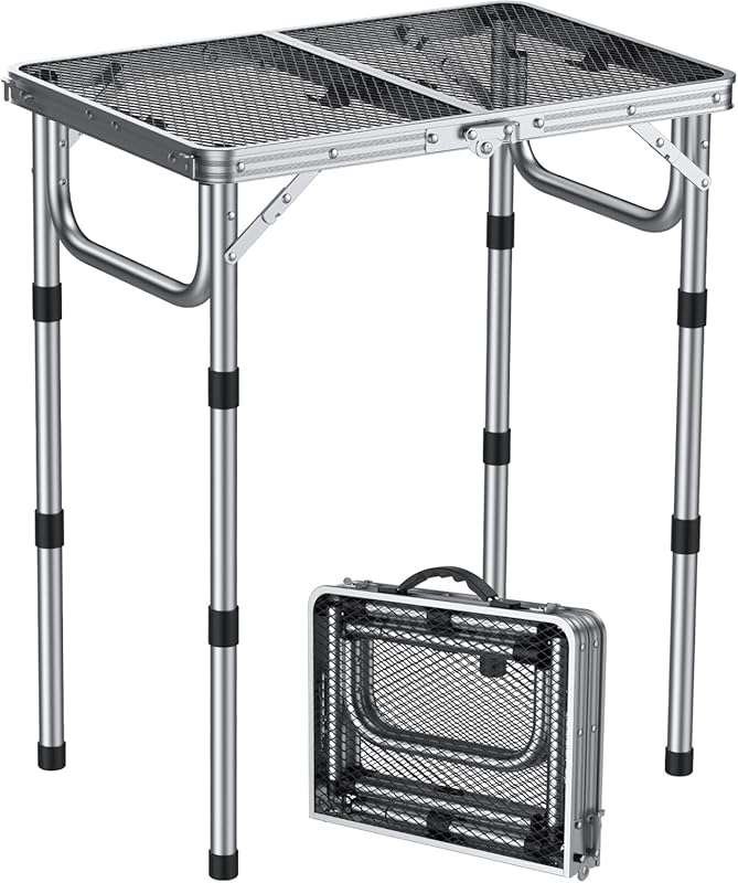 Anbte 2ft Folding Grill Table, Adjustable Height Max 27.5
